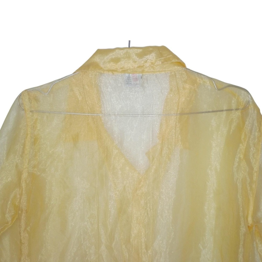 Vintage Erika Brooke Womens Yellow Sheer Shimmer Button Down Blouse Size S - Picture 5 of 9